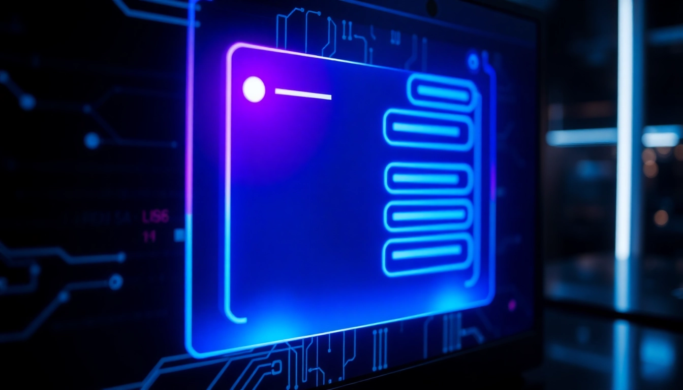 Futuristic AI chat interface with neon lights and digital textures