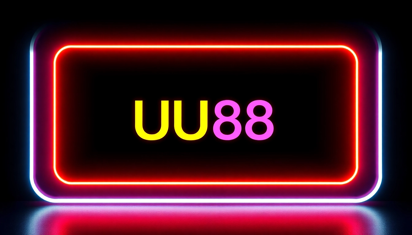 Bright neon UU88 logo on a sleek dark background representing trust and modernity in online gaming and services.