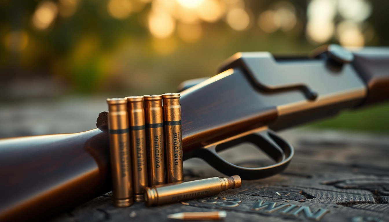 Detailed shot of 32WIN ammunition with a Winchester rifle, highlighting cartridge design and historic firearm appeal for enthusiasts.