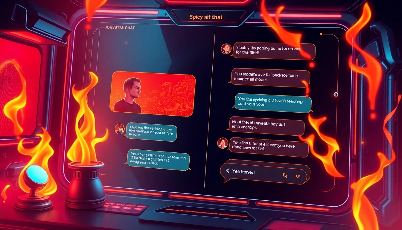 Vivid scene of a spicy AI chat app interface with fiery elements, symbolizing hot conversations and personalization.