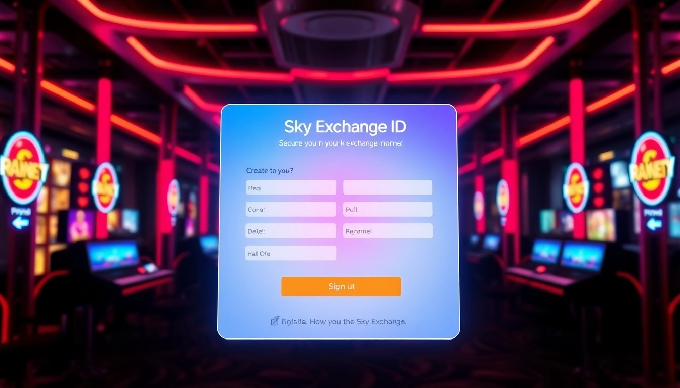 Create an engaging sky exchange Id registration screen highlighting secure login and gaming features for online betting enthusiasts in India.