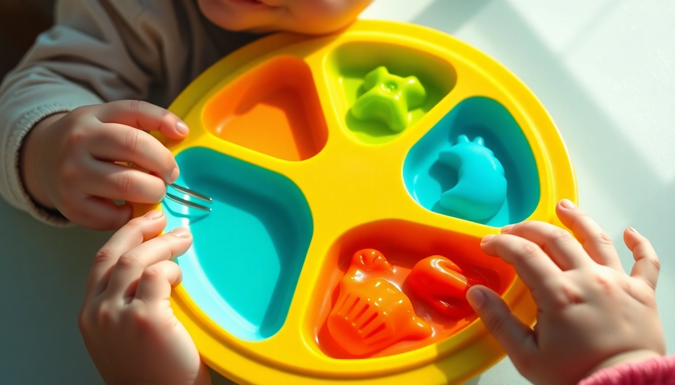 Silicone divided plate for self feeding with colorful sections and safety features for children