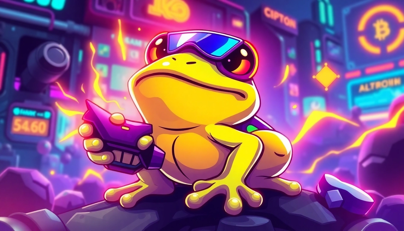 Buy Pepe Meme Coin with vibrant community-themed illustration highlighting crypto and gaming