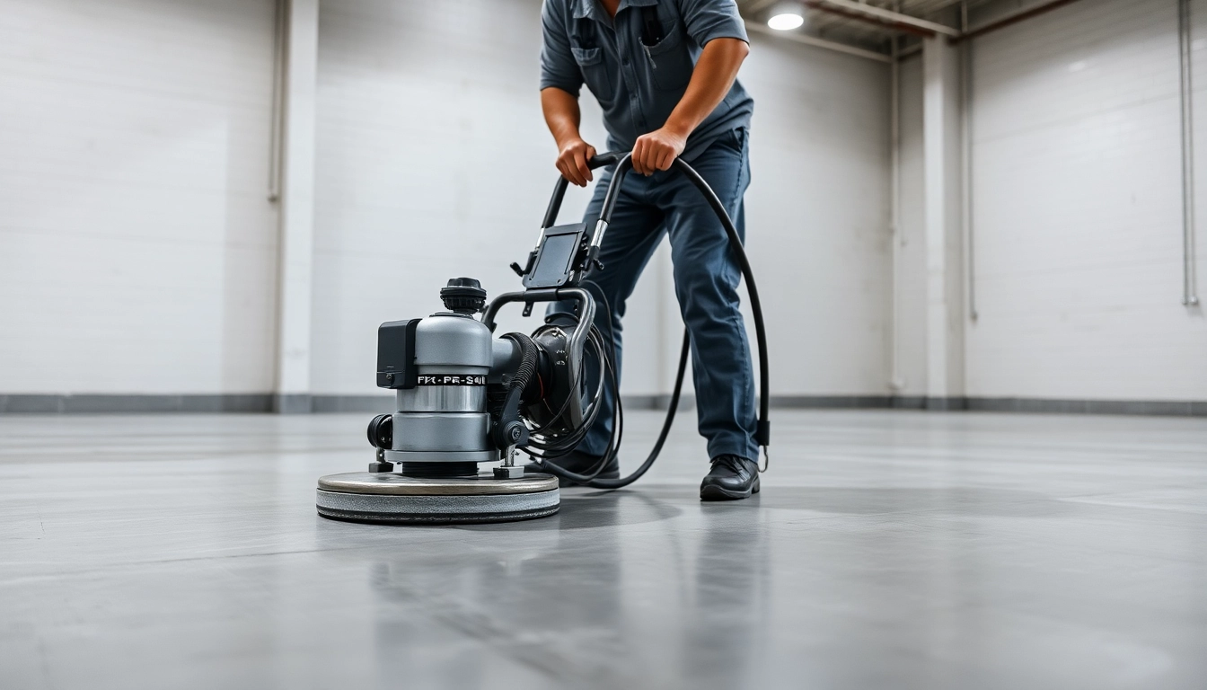 Experienced technician performing floor preparation in Birmingham with diamond grinding